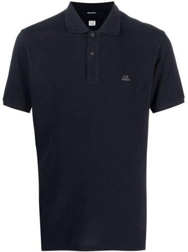 Men's Cotton Logo Patch Short Sleeve Polo Shirt Navy - CP COMPANY - BALAAN 1