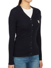 Embroidered logo V neck virgin wool cardigan blue - ROCHAS - BALAAN 6