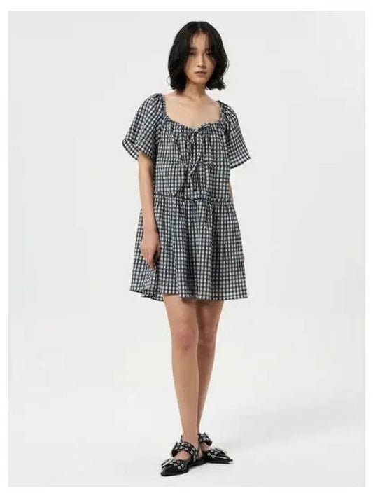 Seersucker Check Mini Layer Dress One Piece Egret Domestic Product GM0024052059241 - GANNI - BALAAN 1