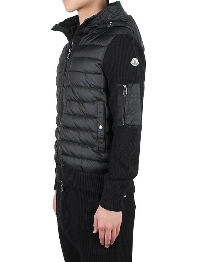 Logo Patch Padded Wool Cardigan Black - MONCLER - BALAAN 4