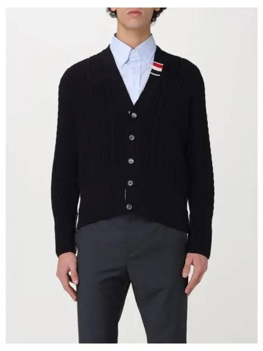 Cable Knitwear Virgin Wool Cardigan Navy - THOM BROWNE - BALAAN 2