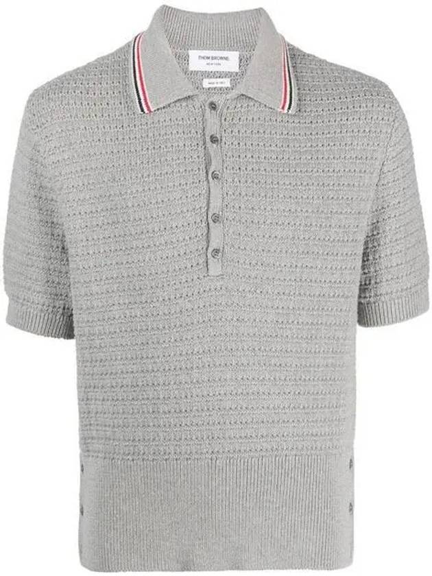 Men's RWB Trimming Knit PK Shirt Gray - THOM BROWNE - BALAAN.