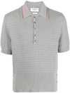 Textured Stitch Cotton Short Sleeve Polo Shirt Grey - THOM BROWNE - BALAAN 3