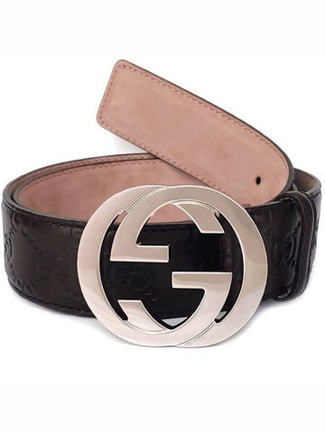 Signature G Buckle Seama Leather Belt Brown - GUCCI - BALAAN.