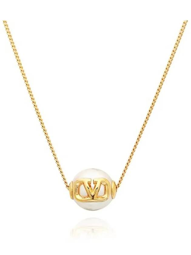 V Logo Signature Pearl Necklace Gold - VALENTINO - BALAAN 4