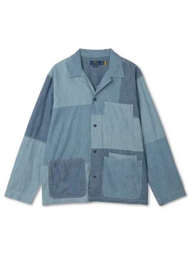 Classic fit patchwork chambray shirt blue - POLO RALPH LAUREN - BALAAN 1