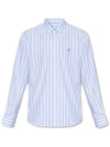 Tonal Heart Logo Striped Long Sleeve Shirt Blue - AMI - BALAAN 3