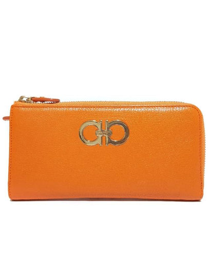 Women s Ferragamo 22 B950 Orange Leather Gold Plated Double Gancini Zippy Wallet - SALVATORE FERRAGAMO - BALAAN 2