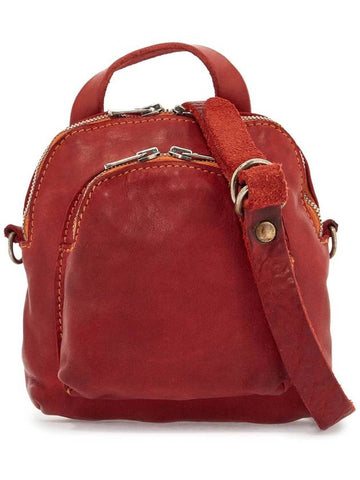 mini red leather backpack handcrafted with adjustable shoulder strap and front pockets - GUIDI - BALAAN 1