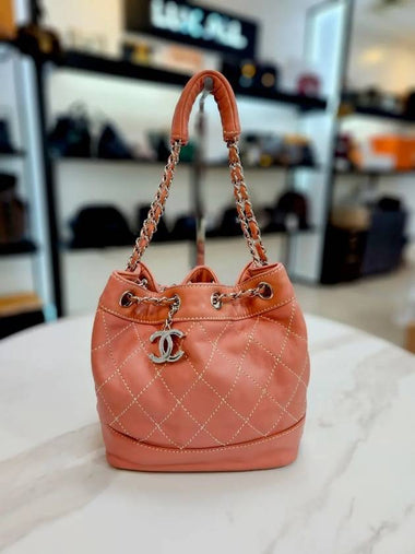 Drawstring lambskin coral silver bucket bag 10th L85469 - CHANEL - BALAAN 1