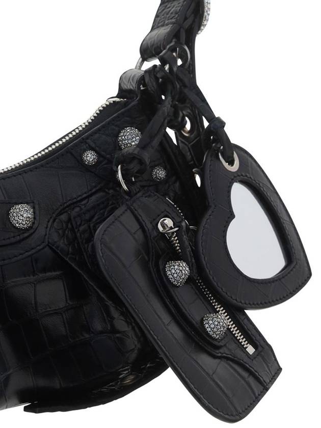 Le Cagole Crocodile Embossed Shoulder Bag Black - BALENCIAGA - BALAAN 5