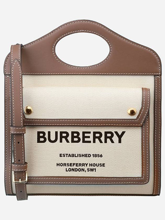 Mini Two-Tone Canvas And Leather Pocket Bag Natural Malt Brown - BURBERRY - BALAAN 2