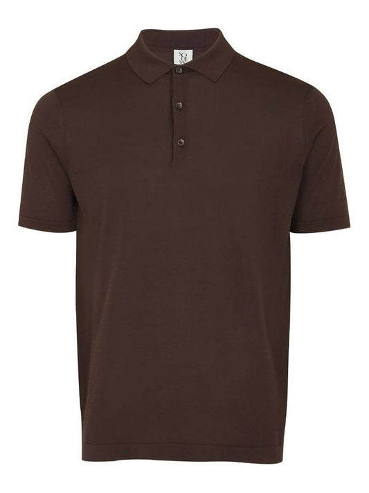Men's Polo Short Sleeve Knit Top Brown - SOLEW - BALAAN 1