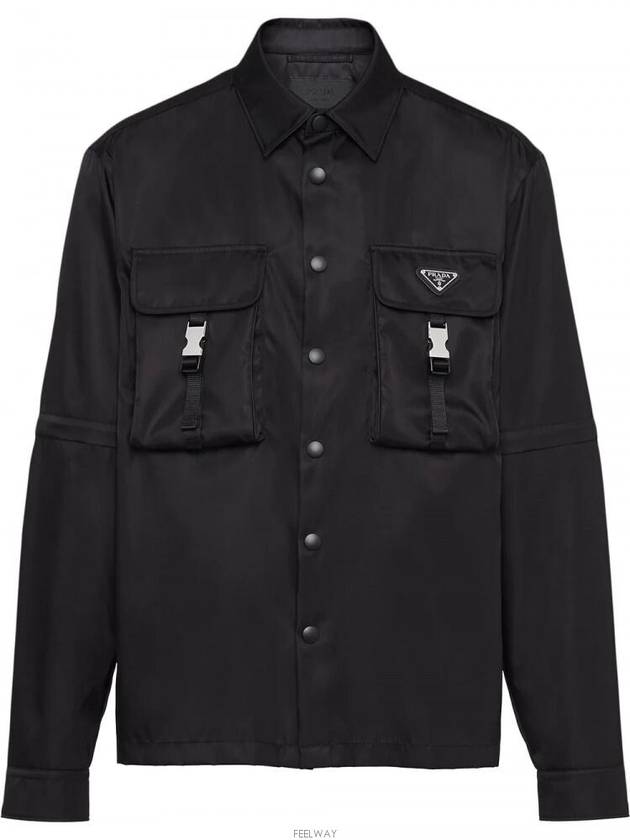 Re-Nylon Triangular Logo Pocket Long Sleeve Shirt Black - PRADA - BALAAN 2