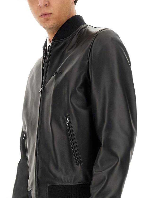 Web Leather Bomber Jacket Black - GUCCI - BALAAN 5