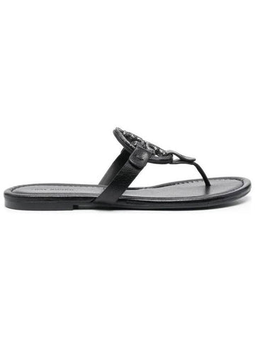 Women's Miller Leather Flip Flops Black - TORY BURCH - BALAAN.