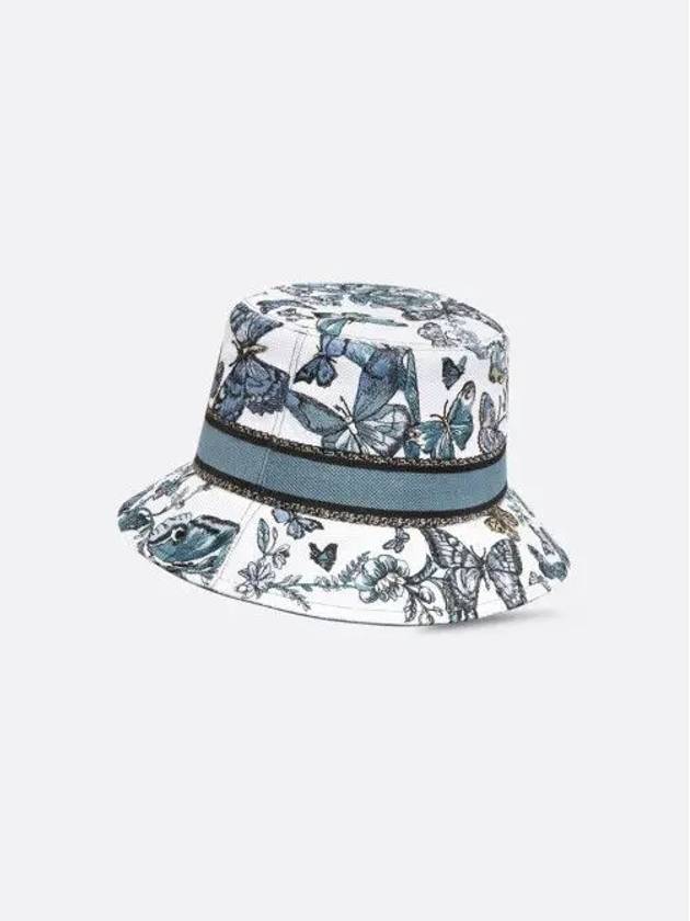 D Bobby Toile de Jouy Mexico narrow brim bucket hat white pastel midnight blue embroidery - DIOR - BALAAN 4