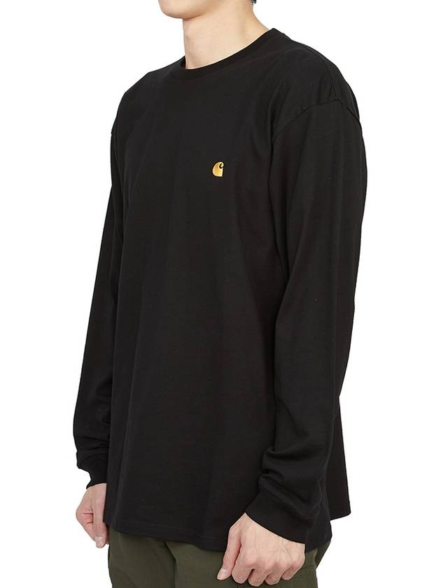 Men's Chase Mini Embroid Logo Long Sleeve T-Shirt Black - CARHARTT WIP - BALAAN 3