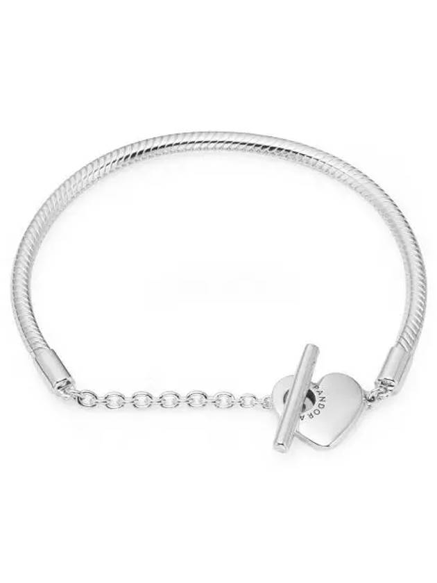 Heart T Bar Snake Chain Bracelet Silver - PANDORA - BALAAN.