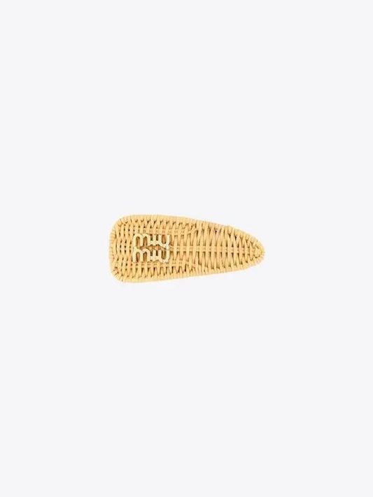 Logo Straw Fabric Hair Clip Gold - MIU MIU - BALAAN 2