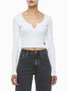 JEANS Women s White Split Collar Lip Long Sleeve J222025 YAF - CALVIN KLEIN - BALAAN 1