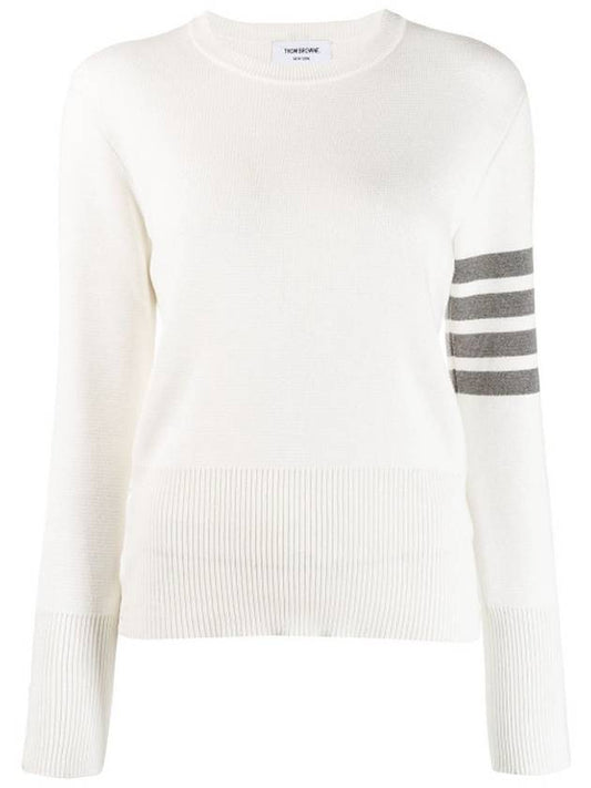 Milano Stitch Crewneck 4-Bar Cotton Crepe Knit Top White - THOM BROWNE - BALAAN 2