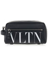 VLTN Logo Print Pouch Bag Black - VALENTINO - BALAAN 1