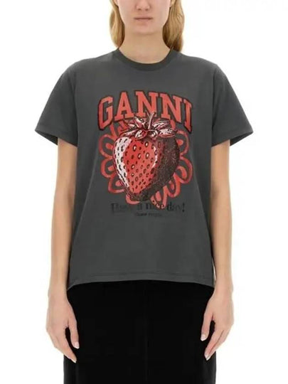 Women's Relax Heart Short Sleeve T-Shirt Volcanic Ash Grey - GANNI - BALAAN 2