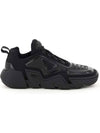 Logo Techno Stretch Fabric Low Top Sneakers Black - PRADA - BALAAN 1