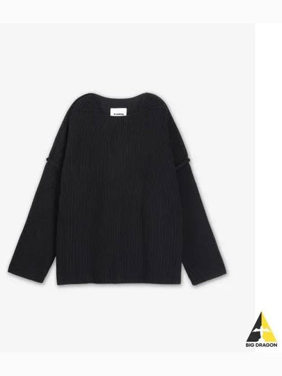 Oversized Fit Rib Knit Top Black - JIL SANDER - BALAAN 2