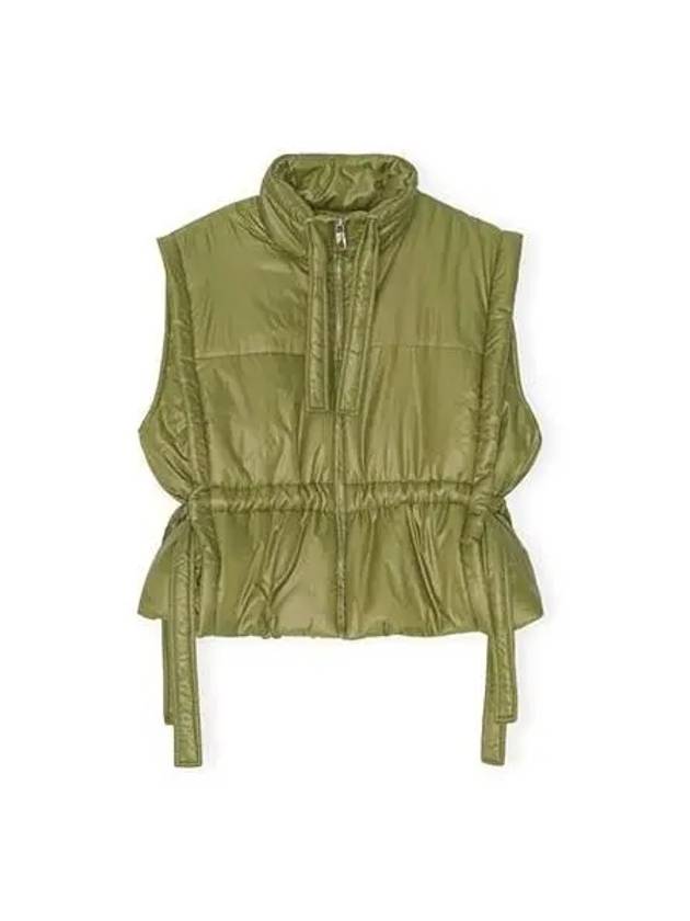 Women s Shiny Quilted Vest Khaki F7711 - GANNI - BALAAN 1