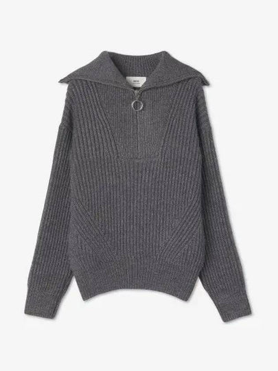 Half Zip-Up Knit Top Grey - AMI - BALAAN 2