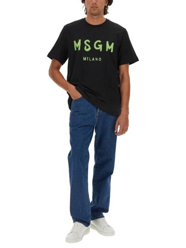 Milano Brushed Logo Cotton Short Sleeve T-Shirt Black - MSGM - BALAAN 3