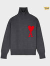 Big Heart Logo Wool Knit Turtleneck Grey - AMI - BALAAN 5