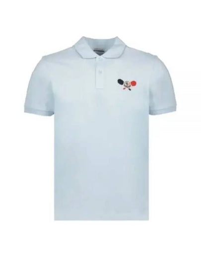 Tennis Logo Patch Polo Shirt Light Blue - MONCLER - BALAAN 2