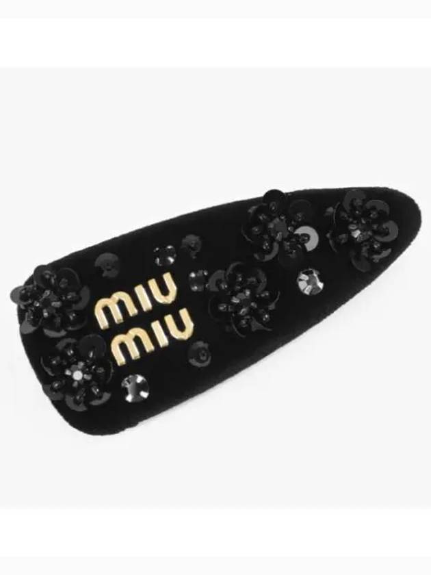 Metal Lettering Logo Velvet Hair Pin Black - MIU MIU - BALAAN 2