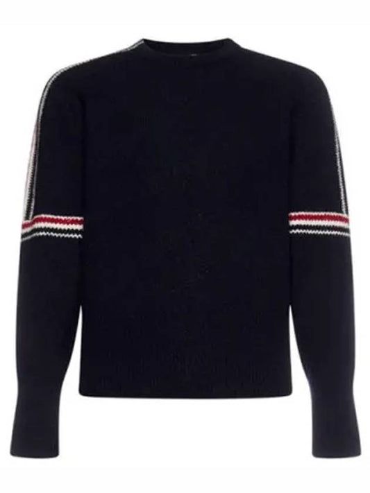 Intarsia Mohair Arm Banding Tweed Knit Top Navy - THOM BROWNE - BALAAN 2