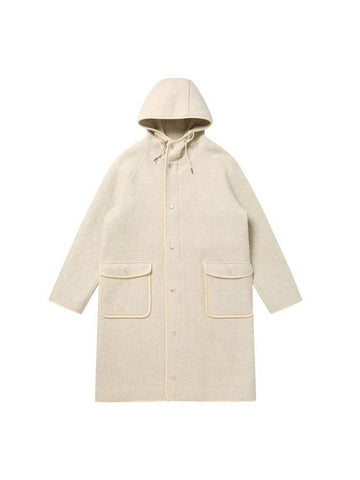 Premium Cashmere Blended Hooded Single Coat Ivory - SOLEW - BALAAN 1