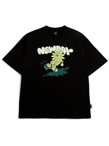 New Day Flower Short Sleeve T-Shirt Black - MOO - BALAAN 1