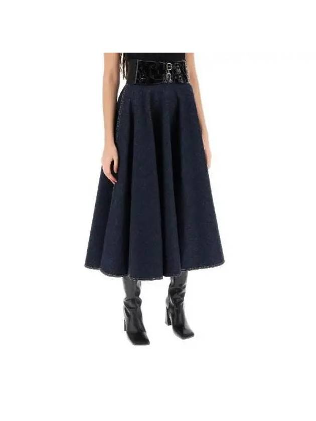 Leather Belt Denim A-Line Skirt Blue - ALAIA - BALAAN 3