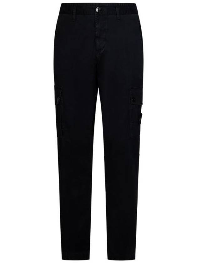 Garment Dyed Old Effect Stretch Broken Twill Cotton Cargo Pants Black - STONE ISLAND - BALAAN 1