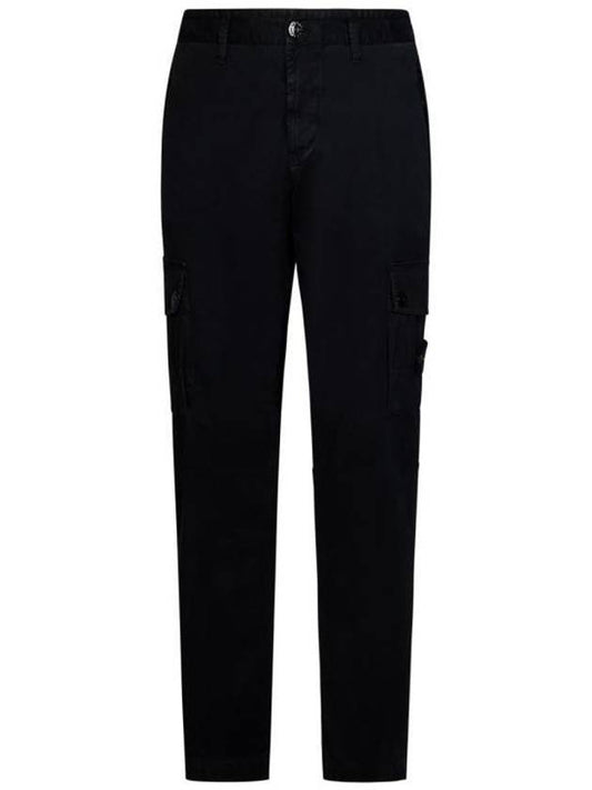 Garment Dyed Old Effect Stretch Broken Twill Cotton Cargo Pants Black - STONE ISLAND - BALAAN 1