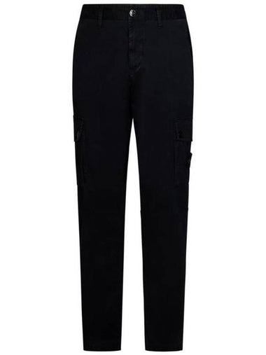 Garment Dyed Old Effect Stretch Broken Twill Cotton Cargo Pants Black - STONE ISLAND - BALAAN 1