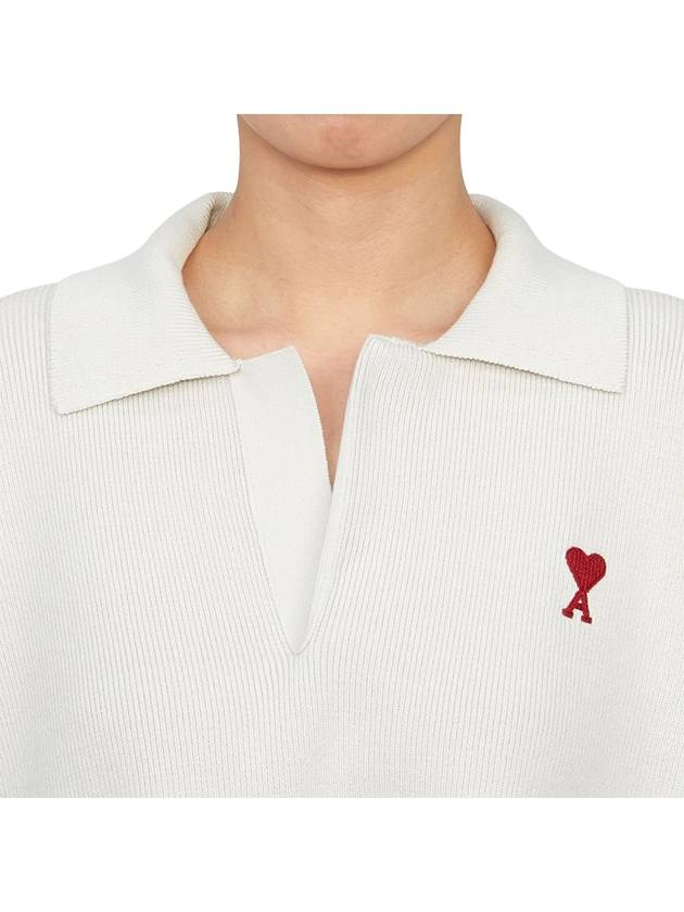 Small Heart Long Sleeve Polo Shirt White - AMI - BALAAN 6