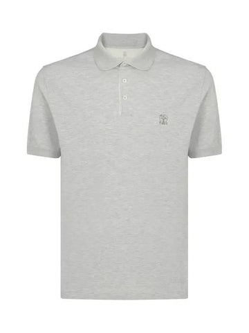 Mini Logo Short Sleeve Polo Shirt Grey - BRUNELLO CUCINELLI - BALAAN 1