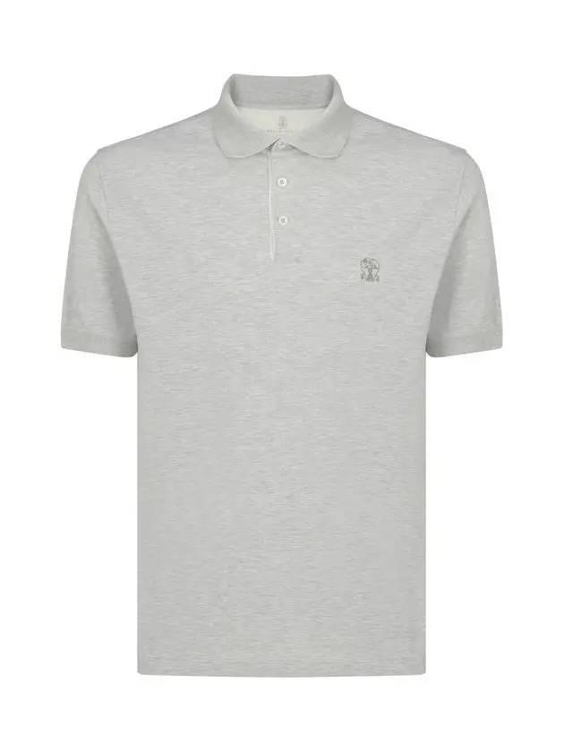 Mini Logo Short Sleeve Polo Shirt Grey - BRUNELLO CUCINELLI - BALAAN 1