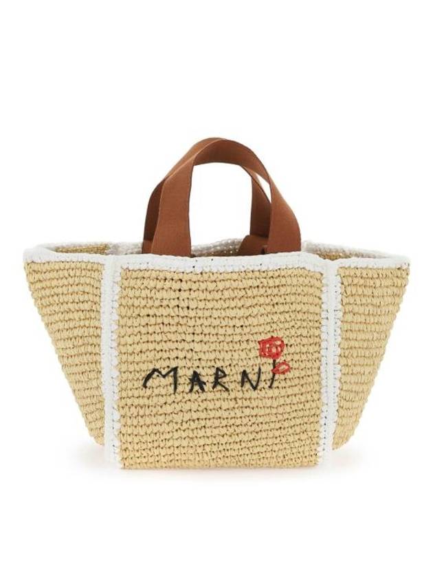 Embroidered Logo Woven Tote Bag Beige - MARNI - BALAAN 2