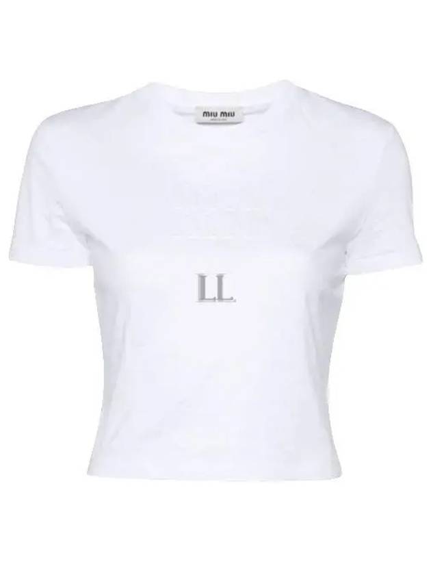 Logo Cropped Short Sleeve T-Shirt White - MIU MIU - BALAAN 2