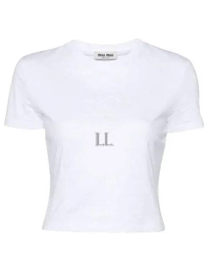 Logo Cropped Short Sleeve T-Shirt White - MIU MIU - BALAAN 2