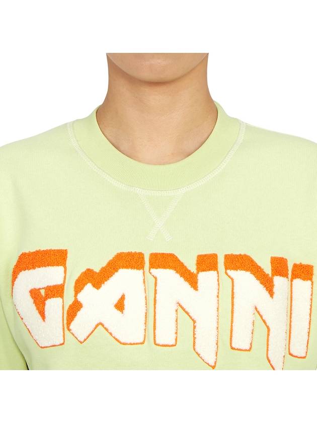 Isoli Logo Print Crew Neck Sweatshirt Green - GANNI - BALAAN.